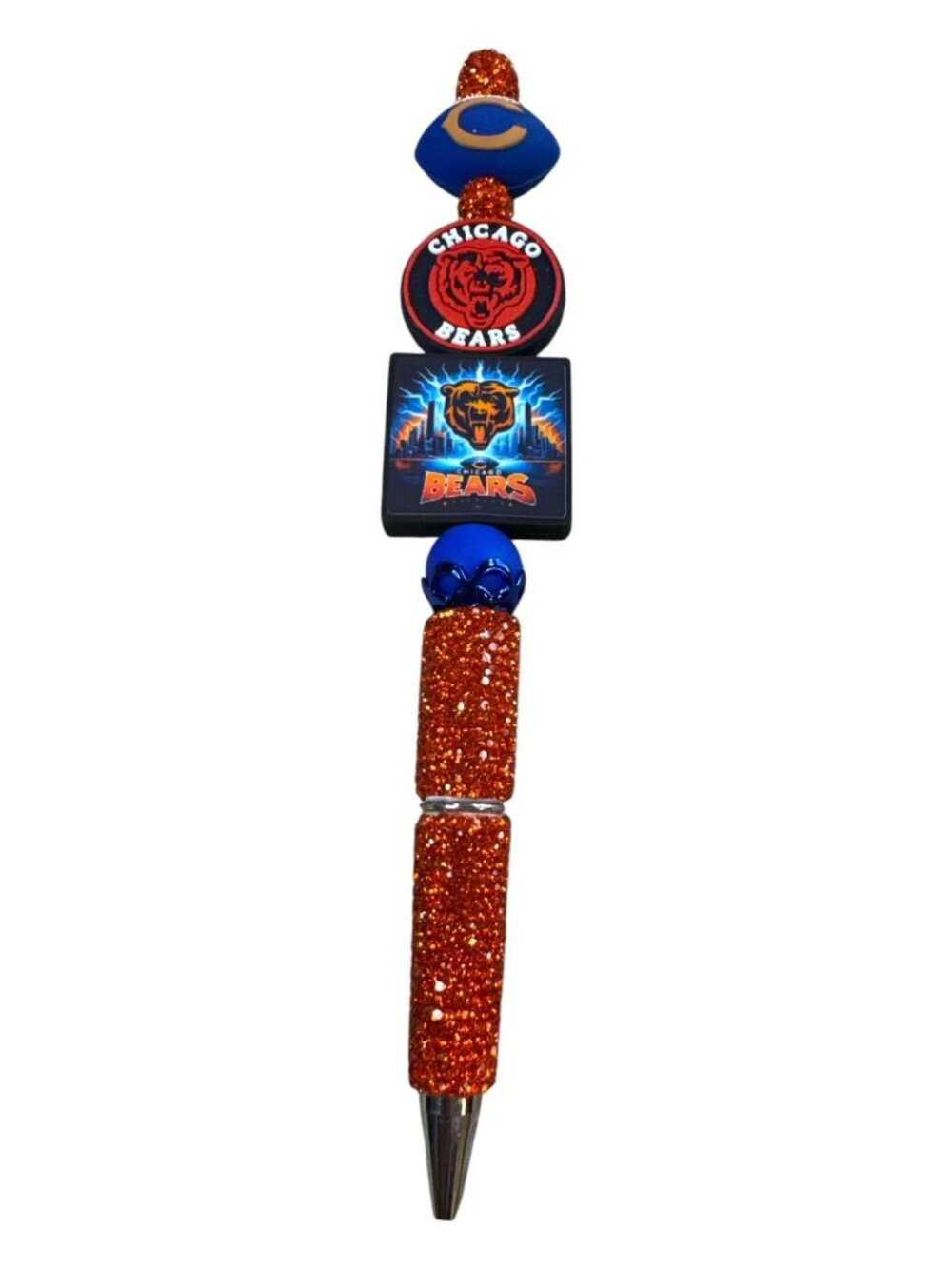 Chicago Bears Themed Glitter Pen With Logo Charms & Orange Accents - Great For F